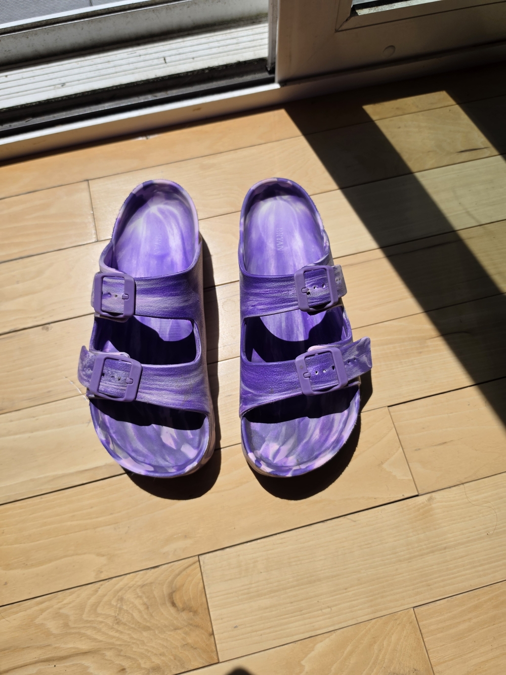 Lane Bryant Purple Marbled Double-Buckle Slide Sandals - Picture 2 of 2